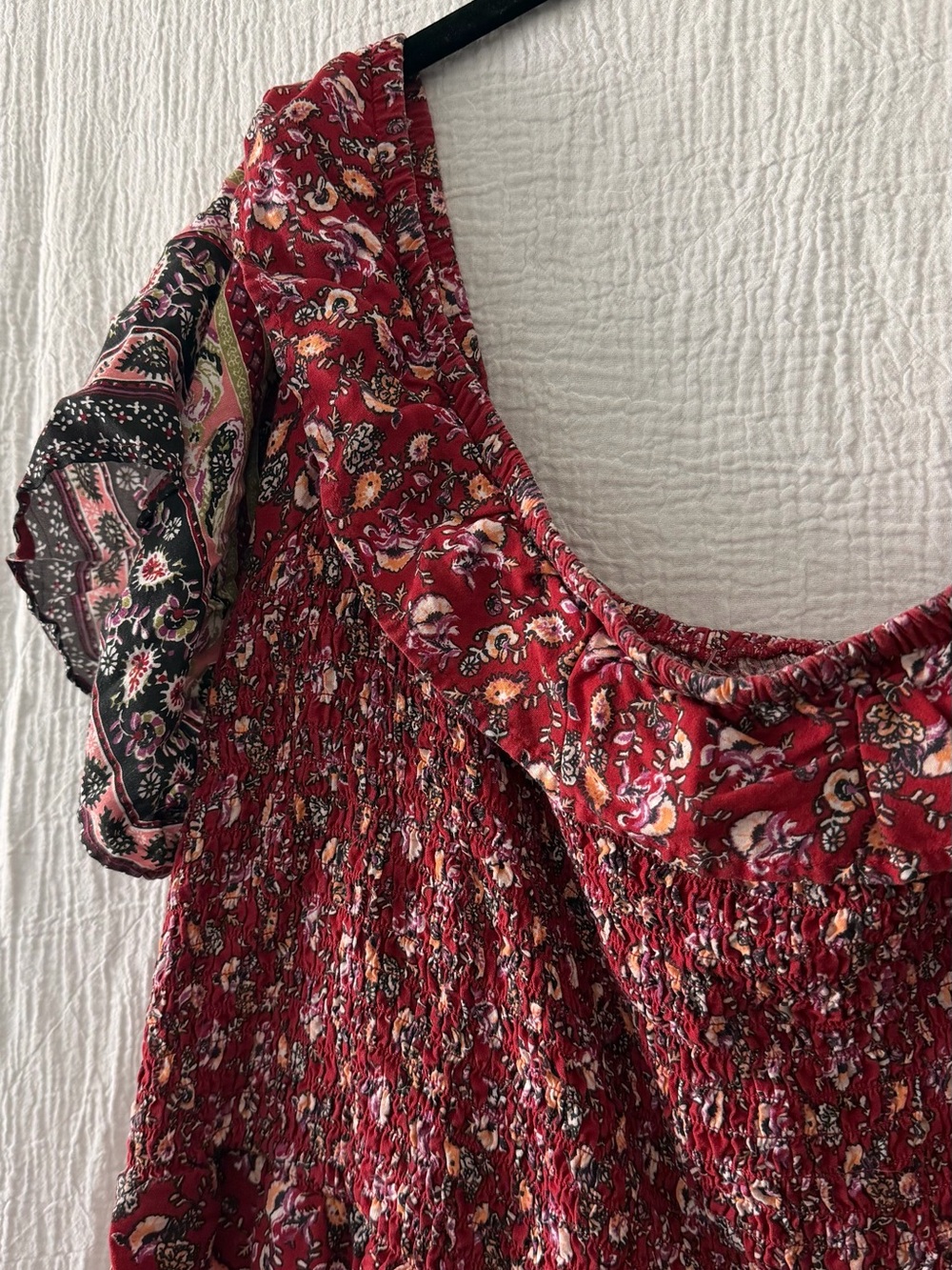 Maurices Red Floral Smocked Peasant Top - Picture 2 of 4